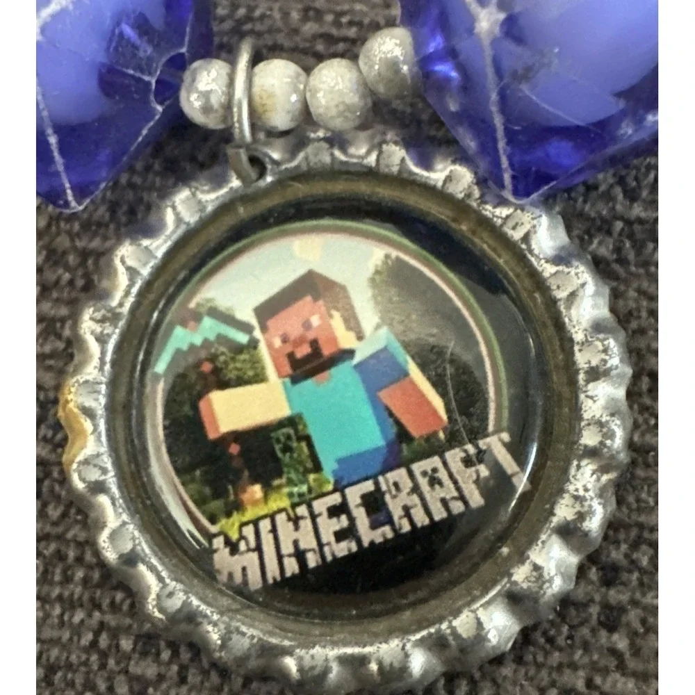 Minecraft Necklace Bottle‎ Cap Charm Kids Unique Beads Approx 16 Inches